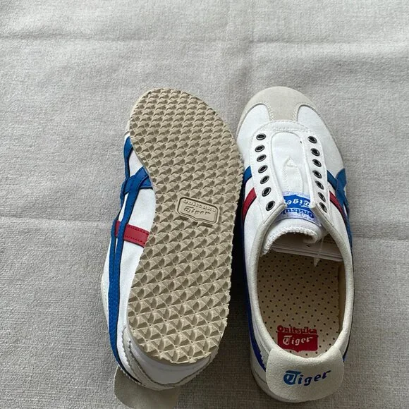 Onitsuka Tiger White Sneakers With Blue And Red Stripes - Picture 6 of 7